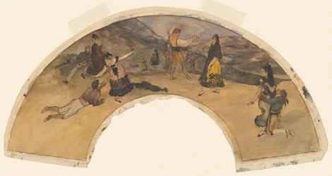 スペインのダンサーとミュージシャン、1868年-1869年（トイレットペーパーにトイレとペンと黒インク）